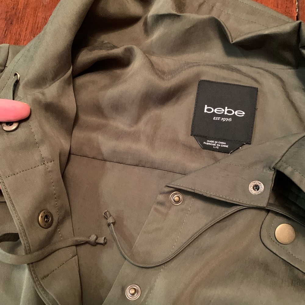 Brand new rare and collectible Bebe khaki jacket sizeLarge,beautiful soft fabric
